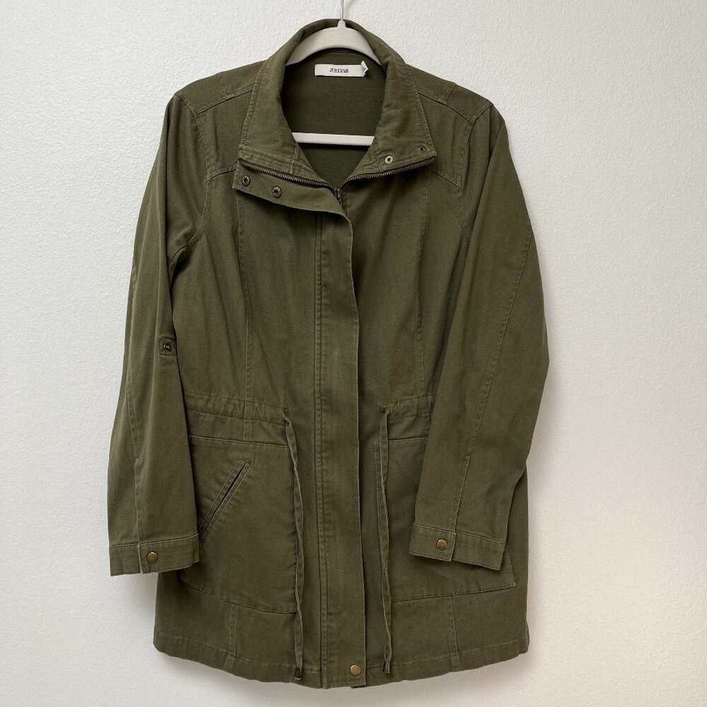 JustFab Anorak Jacket Parka Utility Olive Green Long Sleeve Zip-Up Women's M